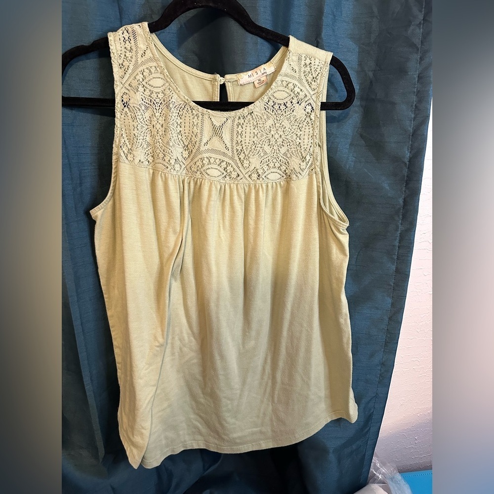 Misia Light Green Sleeveless Lace Blouse